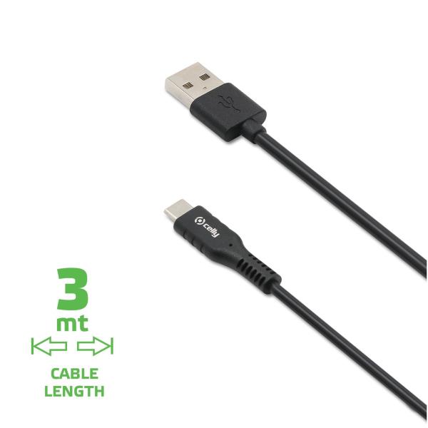 USB-A TO USB-C 15W CABLE 3MT BLACK