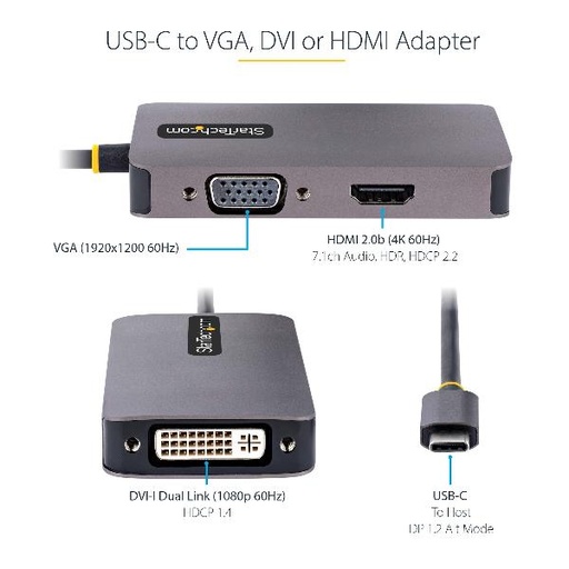 [118USBCHDVGASST] ADATTATORE USB C: HDMI DVI VGA