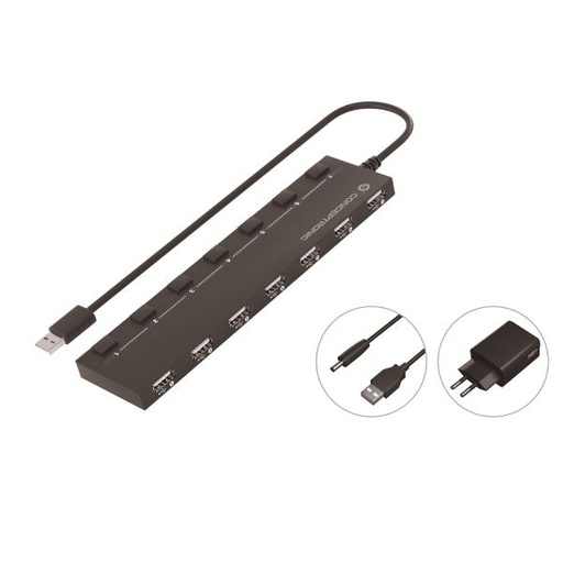 [HUBBIES08BP] 7-PORT USB 2.0 HUB WITH POWER ADAPT