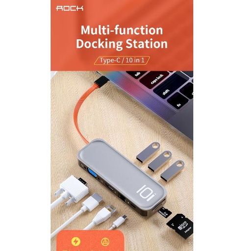 [RCB0741] ROCK-HUB USB C AD HDMI/VGA 10 IN 1