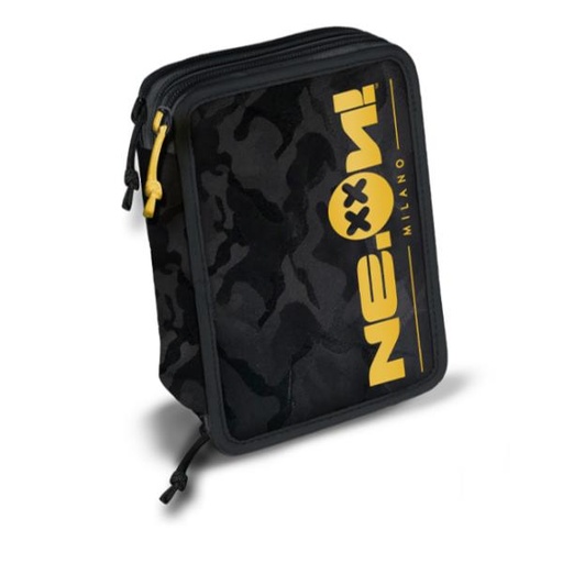 [SCH0017] 3ZIPPENCIL CASE MIMETICBLACK/YELLOW